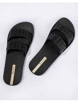 Mules noires doubles lanières tressées