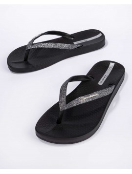 Tongs noires lanières à paillettes Ipanema