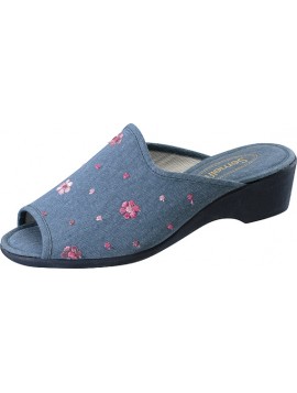 Chaussons Sabrine bleus jeans à fleurs Semelflex