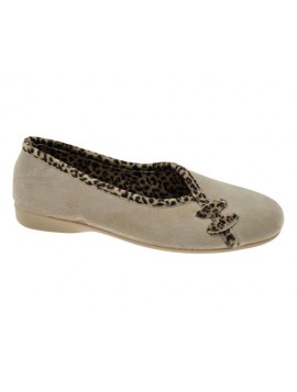 Chaussons fermés fourrés beige et leopard Besnard