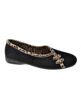 Chaussons fermés fourrés noir et leopard Besnard