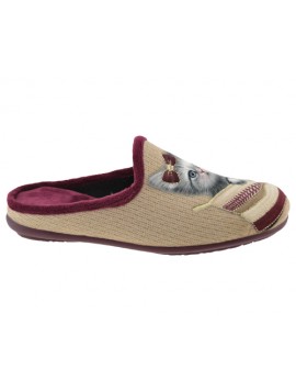 Chaussons à enfiler bordeaux avec un imprimé de chat Besnard