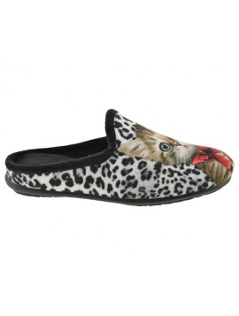 Chaussons à enfiler leopard avec un imprimé de chat Besnard