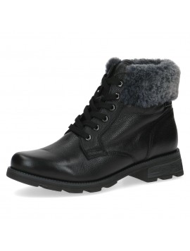 Bottines à lacets fourrées cuir noir Caprice