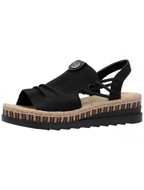 Sandales compensées noires à lanière RIEKER