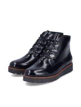 Bottines à lacets et semelles compensées noires brillantes RIEKER