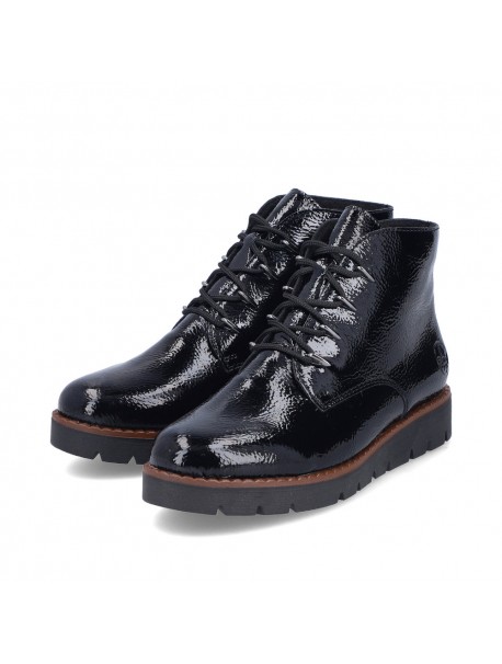 Bottines à lacets et semelles compensées noires brillantes RIEKER