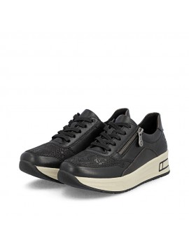 Baskets noires à semelle blanche compensées RIEKER