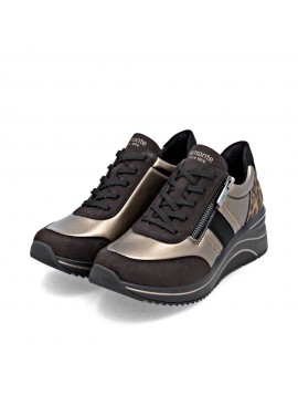 Baskets bi-matière noires et bronze REMONTE