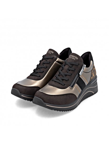 Baskets bi-matière noires et bronze REMONTE