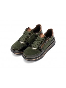 Baskets en daim vert et or ARA
