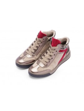 Baskets en daim bicolores beiges et rouges ARA