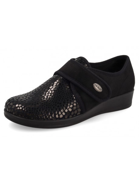 Pantoufles noires bout rond semi-brillant fermeture velcro BESNARD