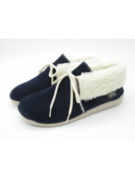 Pantoufles fourrures textiles bleu nuit CALZAMUR