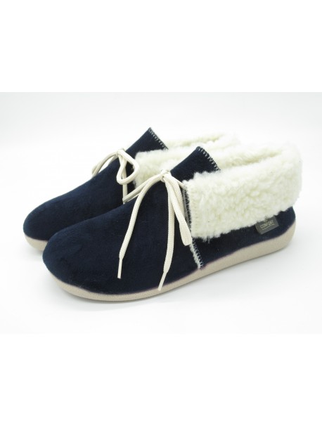 Pantoufles fourrures textiles bleu nuit CALZAMUR