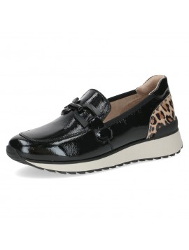Baskets mocassins bicolores noires et léopard CAPRICE