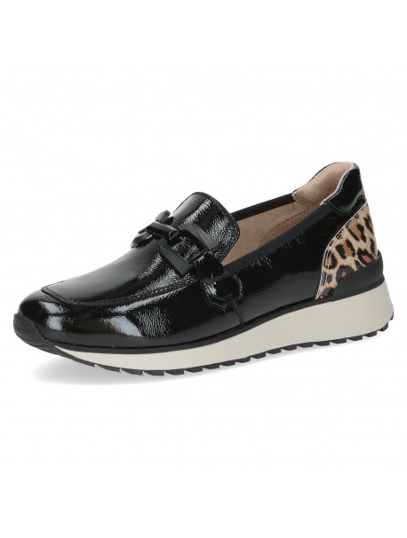 Baskets mocassins bicolores noires et léopard CAPRICE