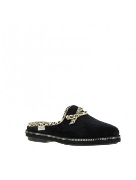 Pantoufles noires liserés leopard LA MAISON DE L’ESPADRILLE