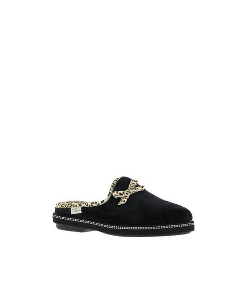 Pantoufles noires liserés leopard LA MAISON DE L’ESPADRILLE