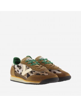VICTORIA baskets femme marron animalier lacets verts