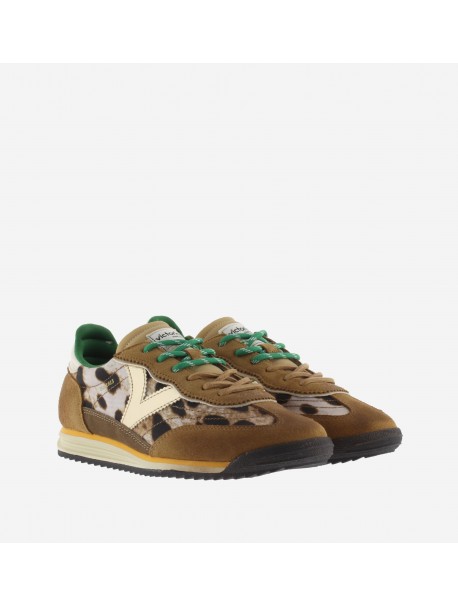 VICTORIA baskets femme marron animalier lacets verts