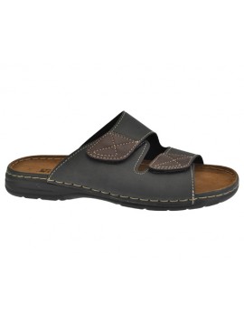 Mule homme Besnard Patrizia noire à deux brides scratch et surpiqûres contrastées (Miclaure)