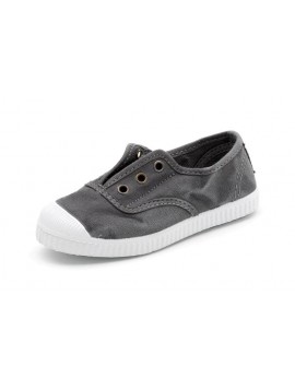 Baskets Cienta femme en toile gris anthracite à lacets, semelle blanche (Miclaure)