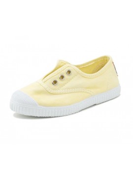 Baskets Cienta femme en toile jaune pastel à œillets, semelle blanche (Miclaure)