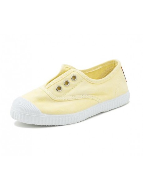 Baskets Cienta femme en toile jaune pastel à œillets, semelle blanche (Miclaure)