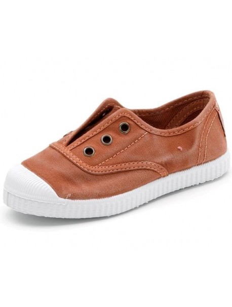 Baskets Cienta femme en toile terracotta à œillets, semelle blanche (Miclaure)