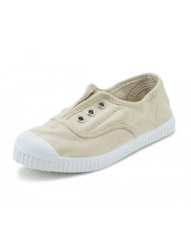 Baskets Cienta femme en toile beige écru à œillets, semelle blanche (Miclaure)