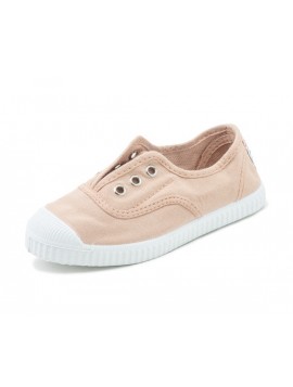 Baskets Cienta femme en toile rose poudré à œillets, semelle blanche (Miclaure)