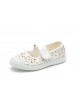 Ballerines Cienta en toile blanche imprimé fleurs à scratch, semelle blanche (Miclaure)