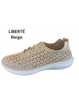 Baskets Eoligeros Liberté femme beige ajourées à lacets, semelle blanche (Miclaure)