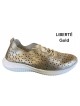 Baskets Eoligeros Liberté femme dorées (gold) ajourées à lacets, semelle blanche (Miclaure)