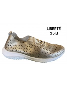 Baskets Eoligeros Liberté femme dorées (gold) ajourées à lacets, semelle blanche (Miclaure)