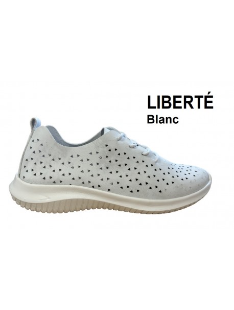 Baskets Eoligeros Liberté femme blanches ajourées à lacets, semelle blanche (Miclaure)