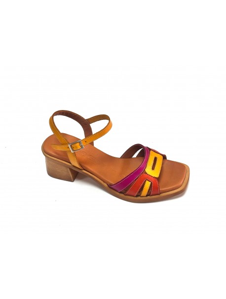 Sandales à talon, Rael Jordana, femme, cuir, tricolore jaune/orange/violet, bride boucle (Miclaure)