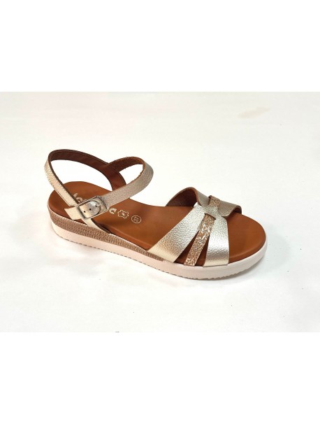 Sandales, compensées, Rael Jordana, femme, cuir, bicolore dorée/effet craquelé, bride boucle (Miclaure)