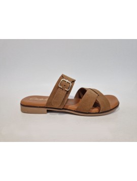 Sandales, Carla Tortosa, femme, cuir brossé, modèle serraje, marron muscade, sans bride (Miclaure)