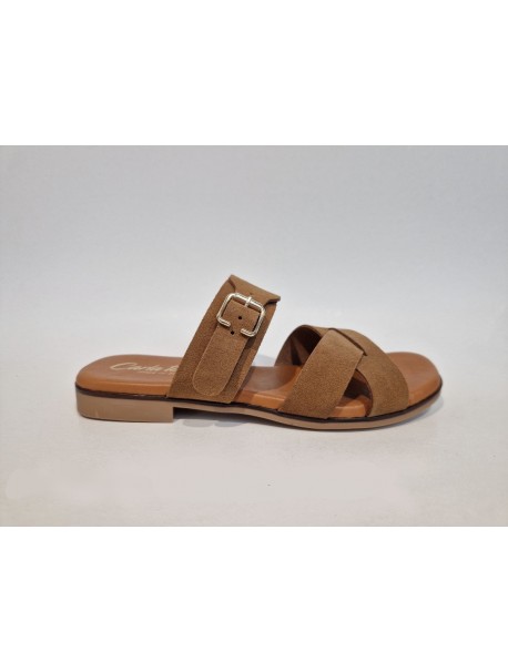 Sandales, Carla Tortosa, femme, cuir brossé, modèle serraje, marron muscade, sans bride (Miclaure)