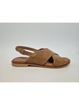 Sandales, Carla Tortosa, femme, cuir brossé, modèle serraje, marron muscade, bride boucle (Miclaure)