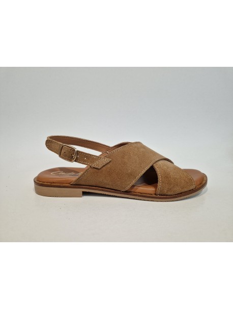 Sandales, Carla Tortosa, femme, cuir brossé, modèle serraje, marron muscade, bride boucle (Miclaure)