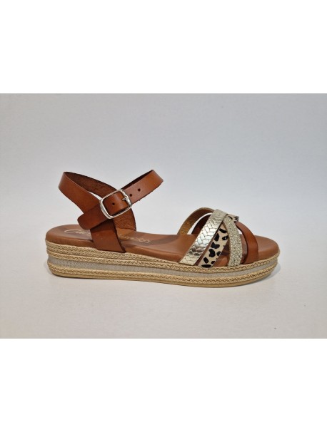 Sandales, compensées, Carla Tortosa, femme, cuir, modèle espiga, multicolore marron/dorée/imitation léopard/paillettes, bride bo