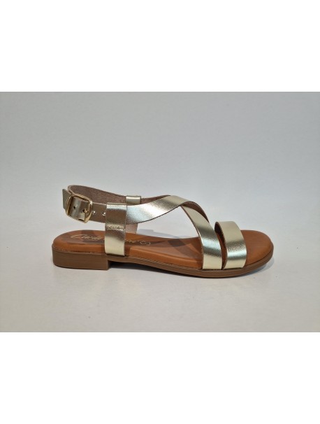 Sandales, Carla Tortosa, femme, cuir, modèle lami platino, dorée, bride boucle (Miclaure)
