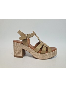 Sandales, à talon, Carla Tortosa, femme, cuir brossé, modèle boréal, tribande, marron doré, bride boucle avant (Miclaure)