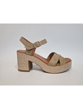 Sandales, à talon, Carla Tortosa, femme, cuir brossé, modèle boréal mushroom, deux bandes, marron doré, bride boucle avant (Micl