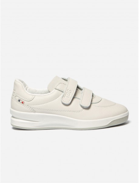 Basket, TBS, homme, cuir, modèle biblio, beige, semelle blanche, scratch (Miclaure)