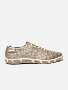 Sneakers, TBS, femme, cuir, modèle jazaru, bronze métallisé, lacet (Miclaure)