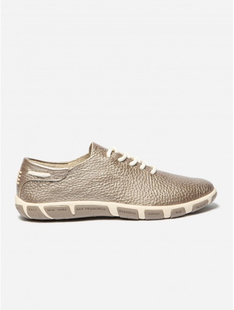 Sneakers, TBS, femme, cuir, modèle jazaru, bronze métallisé, lacet (Miclaure)